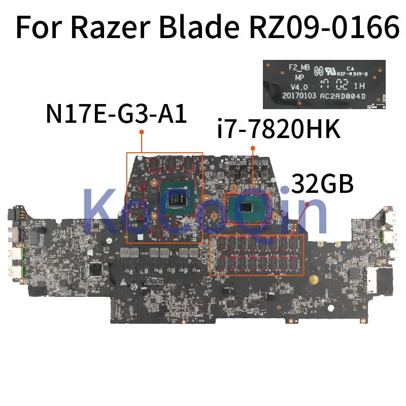 Laptop Motherboard For Razer Blade RZ09-0166 I7-7820HK  GTX1080 Mainboard N17E-G3-A1 8GB with 32GB RAM