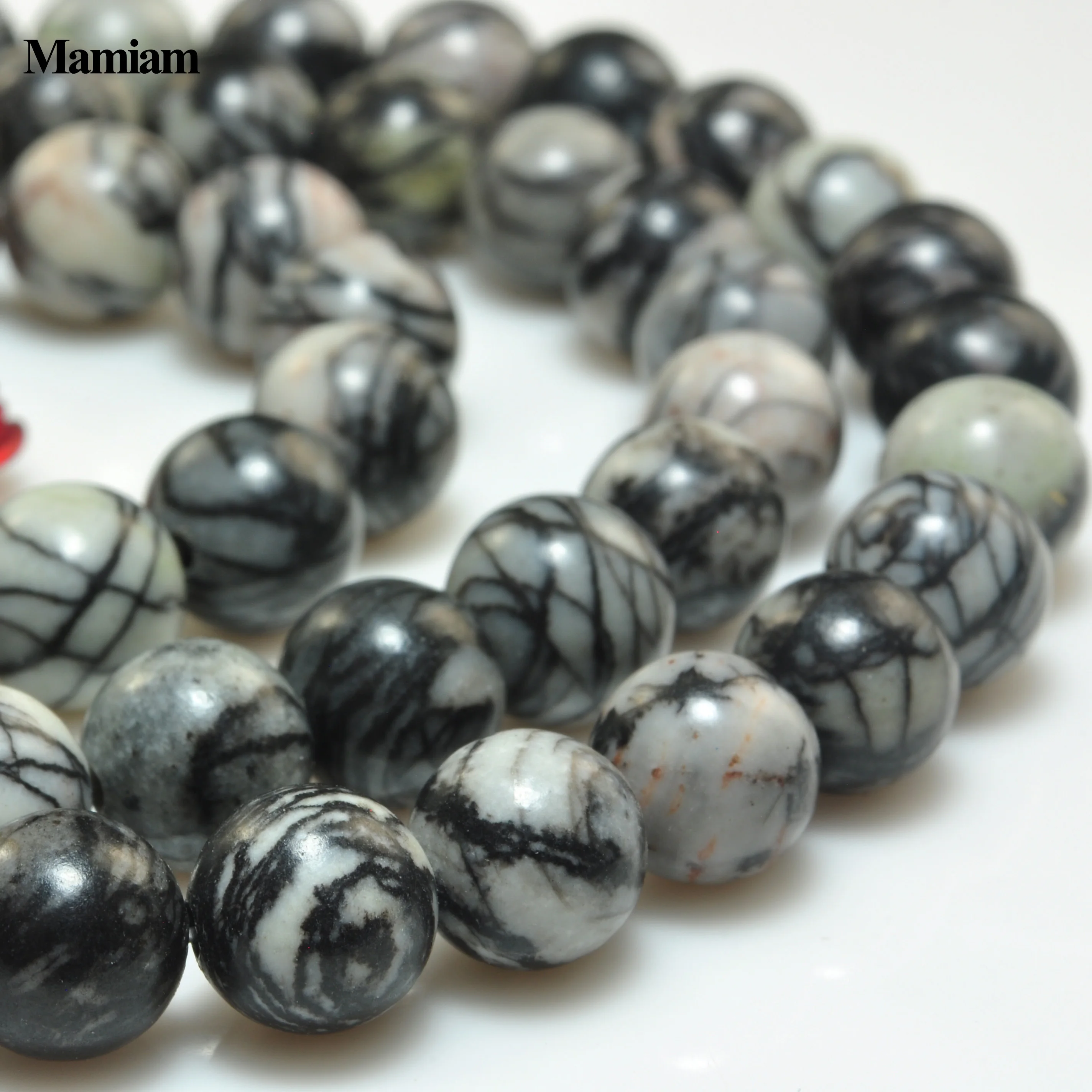 Mamiam Natural Black Network Zebra Stripes Round Beads 6-12mm Loose Stone Diy Bracelet Necklace Jewelry Making Gemstone Design