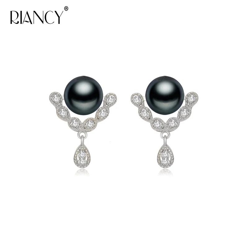 Real Cultured Freshwater Pearl  Earring For Woman,Cute black 925 Sterling Silver Pearl Earring Bridemate Gift