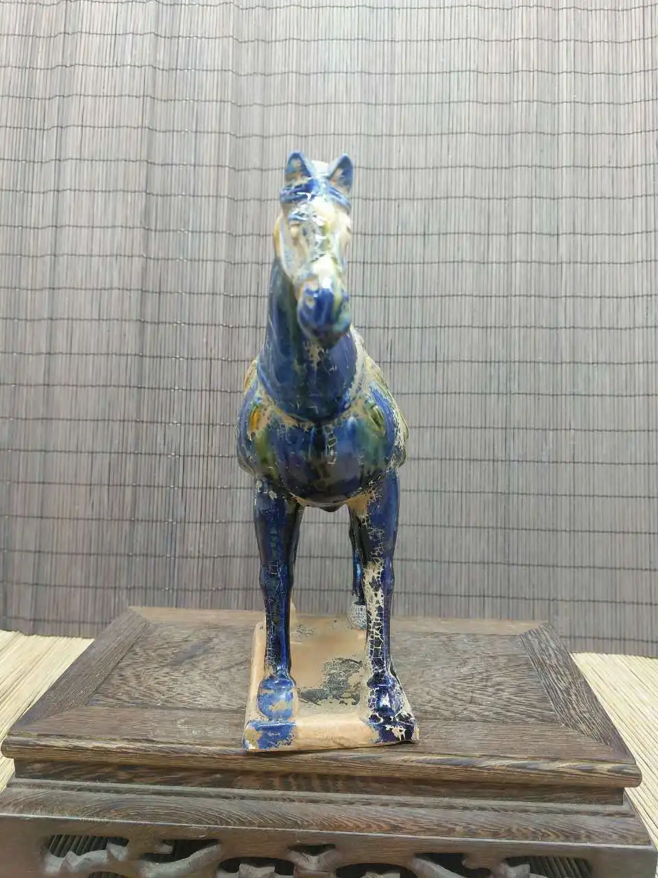 Collect Chinese Ceramics Tri-Color Glazed Pottery Tang Dynasty War-horse Statue