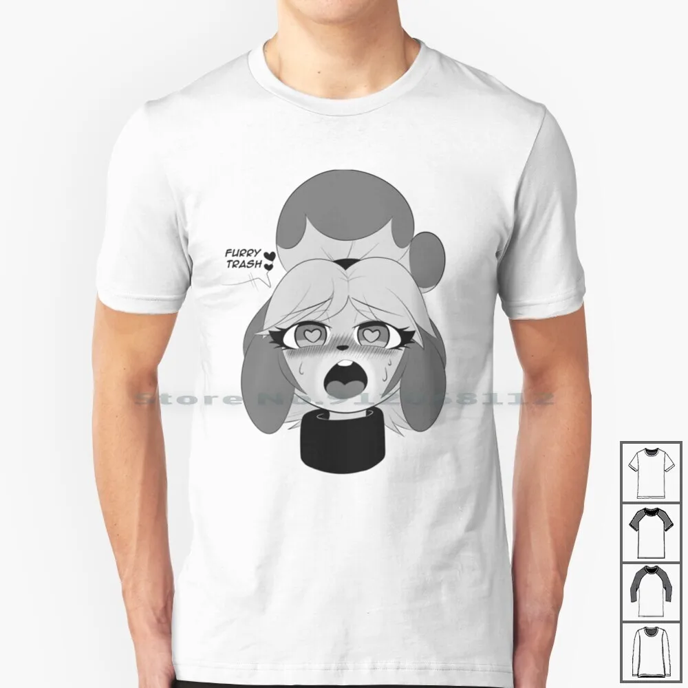 Furry Trash Isabelle T Shirt 100% Cotton Animal Isabelle Lewd Doujin Furry Yiff Heart Eyes Greyscale Collar Dog Sexy Cartoon