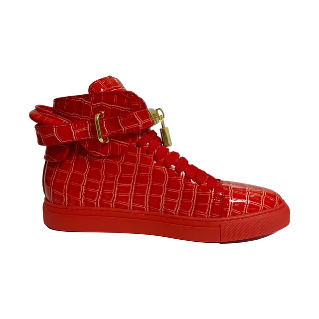 Phenkang Men Alligator Pattern High Top Sneakers Lock Lace Flats Glossy Real Leather Newest Designer Boots Men s Casual Shoes AliExpress