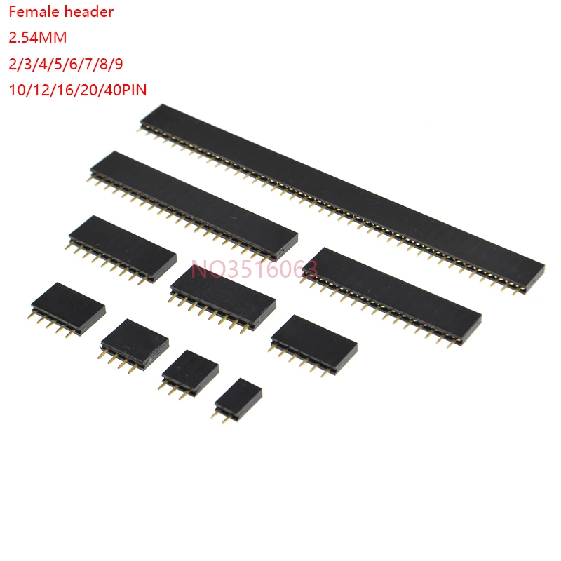 10PCS 2/3/4/5/6/7/8/10/12/16/20/40 Pin Single Row Straight Pin Female Header 2.54MM Pitch Connector Socket 2P/3P/4P/16P/20P/40P