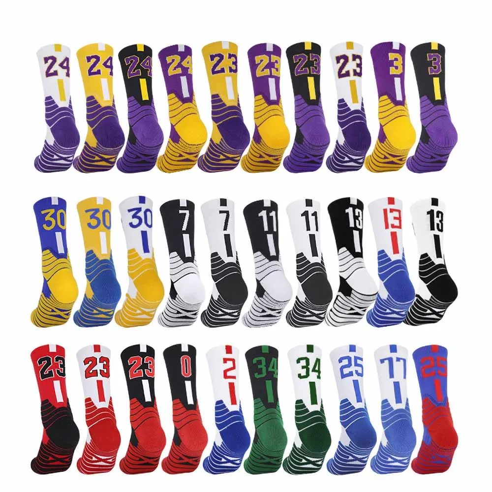 Unisex Basketball Socks Number Sports Socks Knee High Thickened Towel Bottom Cycling Running Child Adult Socks Men\'s