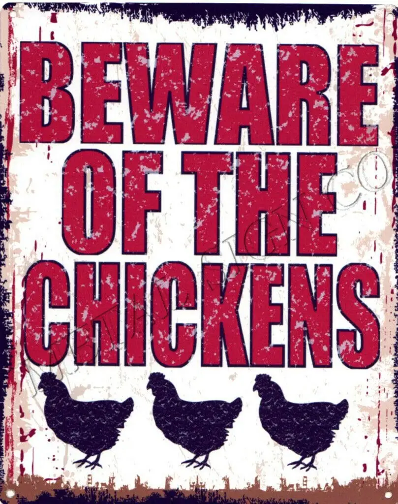 

Small Beware of The Chickens Metal Wall Sign Shop Garden Free Range Tea Room Retro Wall Home Bar Pub Vintage Cafe Decor, 8x12 In