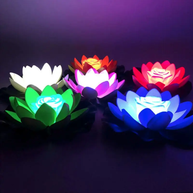 LED Artificial Lotus Light, Colorful Lotus, Waterproof, Fake Lotus, Flowers, Leaf, Lily Water Lantern, Festival Decorations