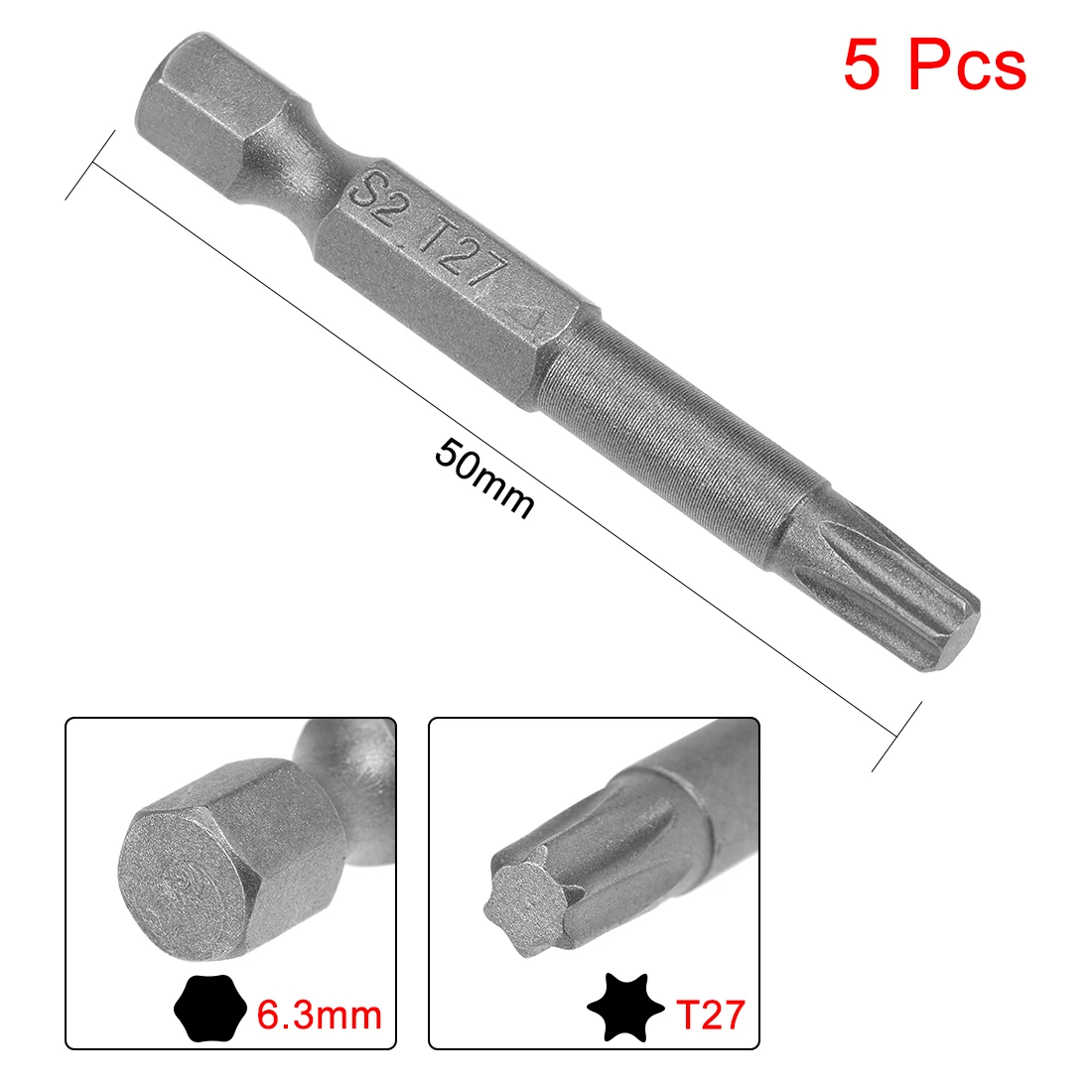 uxcell 5pcs 50mm Long 1/4" Hex Shank T27 Magnetic Torx Head Screwdriver Bits S2 High Alloy Steel