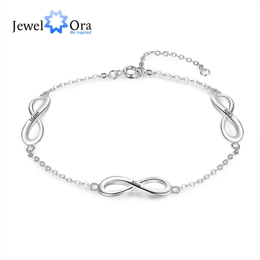 JewelOra Personalized Engravable 3 Infinity Bracelets for Women Customized Name Family Bracelet Anniversary Gifts for Mother