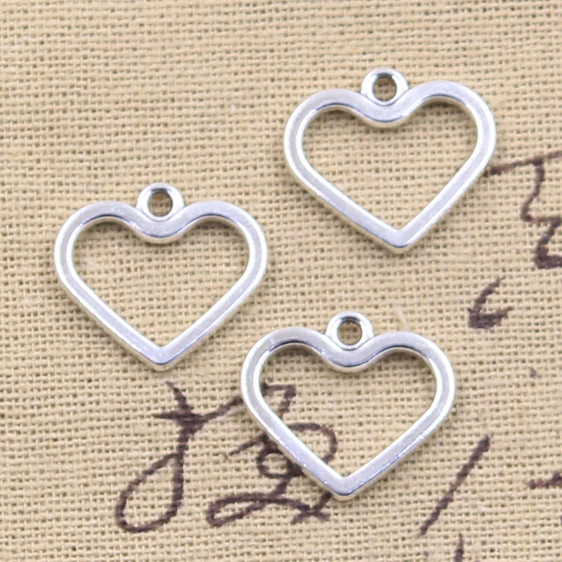 20pcs Charms Hollow Lovely Heart 17x19mm Antique Silver Color Pendants Making DIY Handmade Tibetan Finding Jewelry