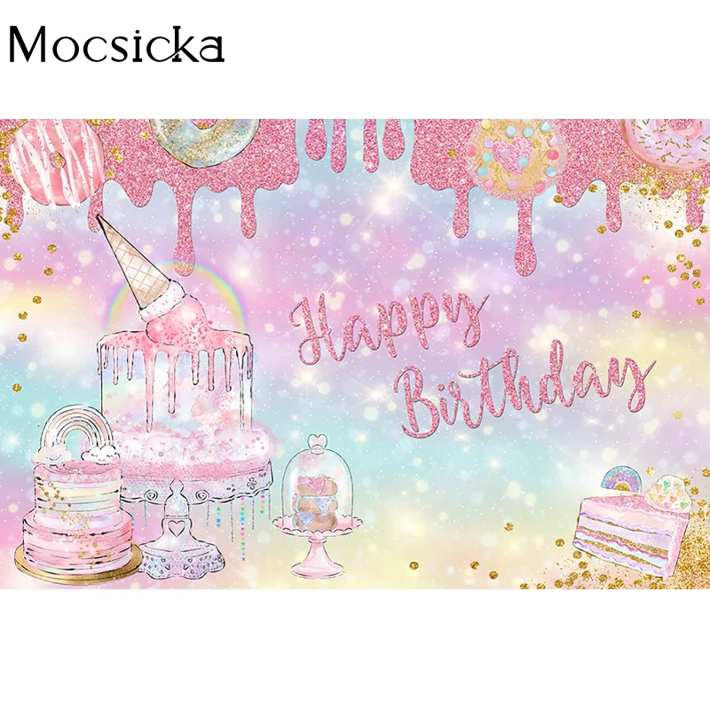 Mocsicka Sinh Nhật Nền Chụp Ảnh Bánh Kem Donut Trang Trí Đạo Cụ Chúc Mừng Sinh Nhật Hình Phông Nền Biểu Ngữ