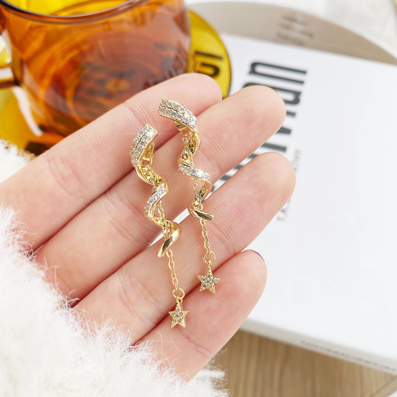 JUWANG DIY Earrings Irregular snake Cute Bling Zircon Stone Stud Earrings for Women Fashion Jewelry 2021 New Korean Earrings