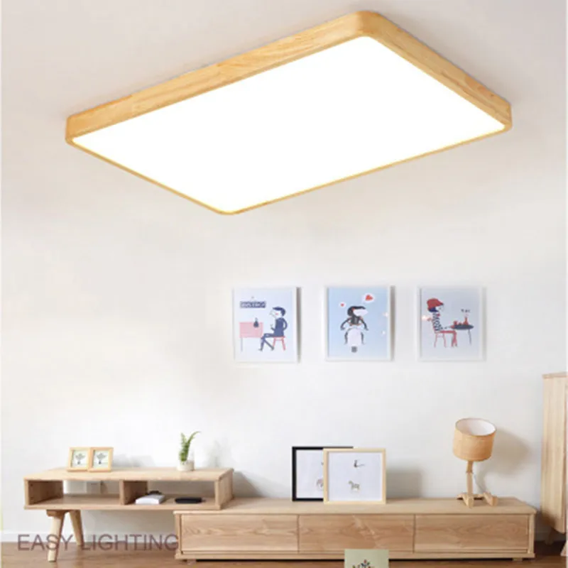 

Dimmer led ceiling light with Ultra-thin 6cm wood mission lighting for living room bedroom flush mount home Decorative Lampshade