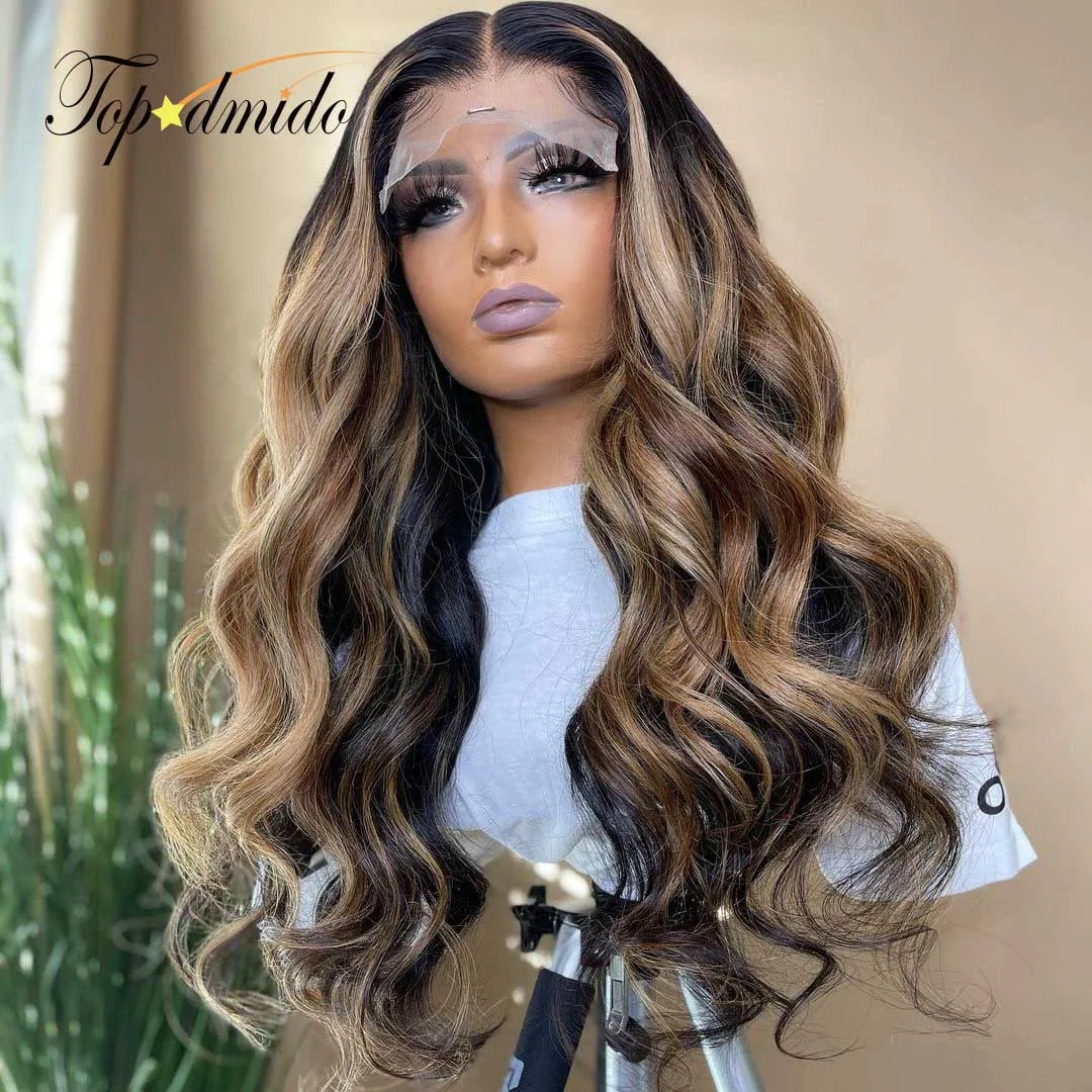 Topodmido 250 Density Highlight Color 13x6 Lace Front Wigs with Baby Hair 13x4 Brazylijska peruka z włosów ludzkich Koronkowa peruka