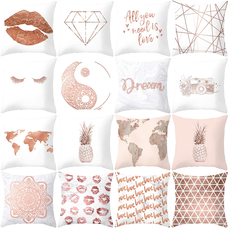 New Red Lip Decoration Throw Pillow Cover Rose Gold Square Cushion Cover Pillow Cover Nordic Style Living Room Sofa Bed