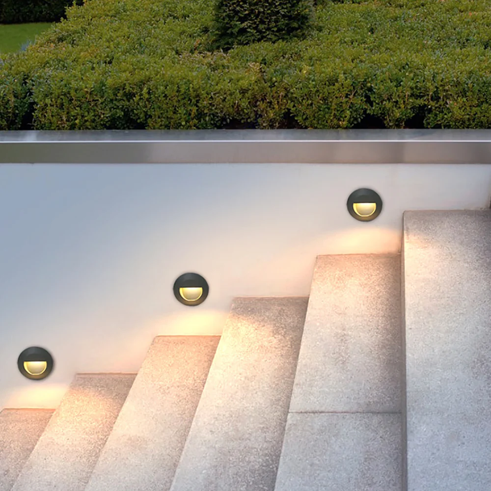 SANDIY Outdoor Led Stair Light Round Wall Lamp Waterproof IP65 Nightlights Exterior Yard Lighting for Steps Ladder Balcony 3W