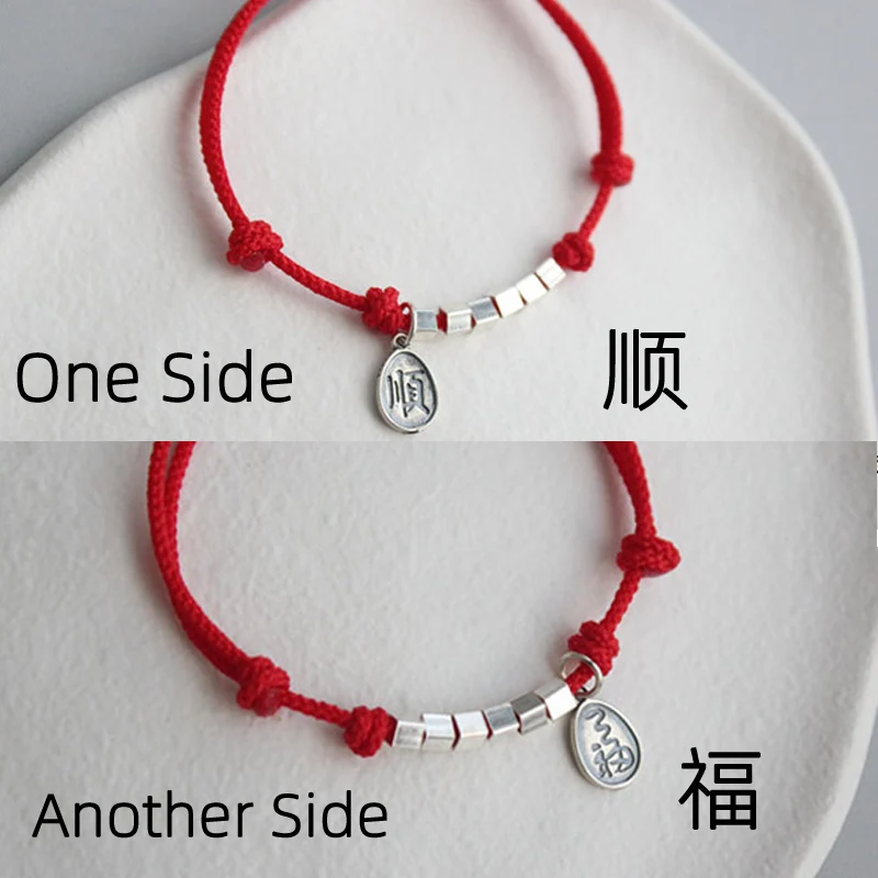 La Monada 13-18cm FU Red Thread For Hand 925 Sterling Silver Bracelet Women Rope Red Thread Bracelets For Women Silver 925