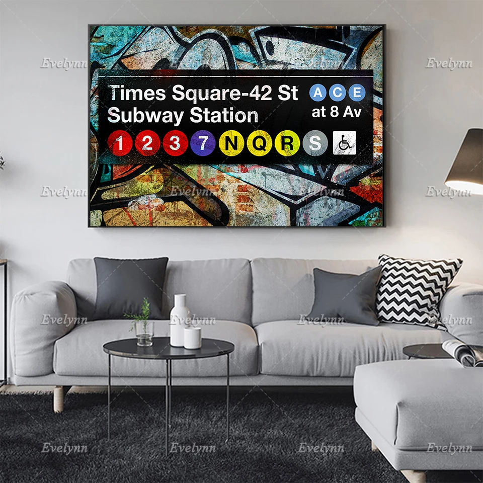 Abstract Subway Times Square Graffiti Oil Painting Poster and Print on Canvas Wall Art Modular Picture Home Decor Floating Frame