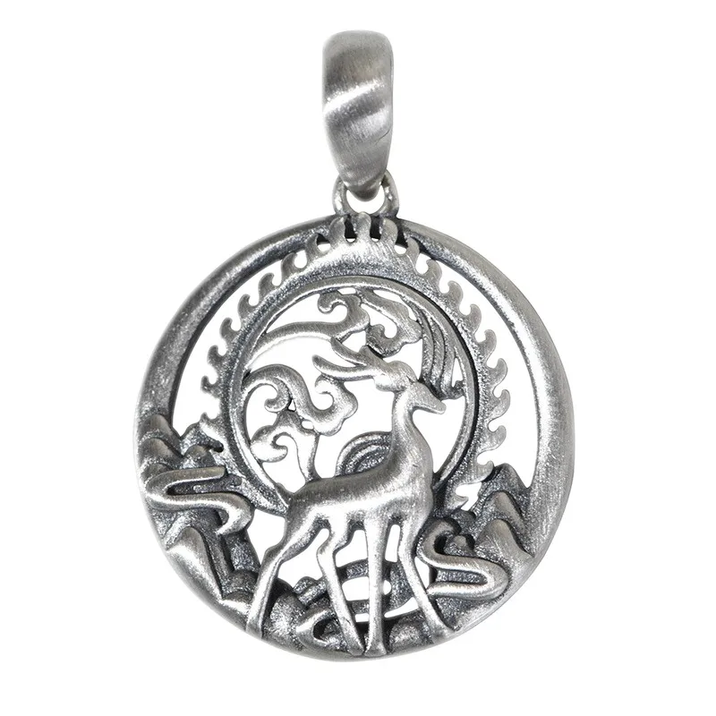 

Real S925 Silver Woman Pendant Retro Matte Craftsmanship Literary Temperament Auspicious Clouds Deer Pendant for Man and Woman