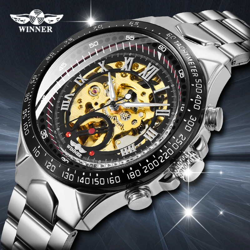 2024 Winner Male Fashion Big Dial Luminous Gear Movement Royal Design Men Top Brand Luxury Male Mechanical Skeleton Wrist Watch