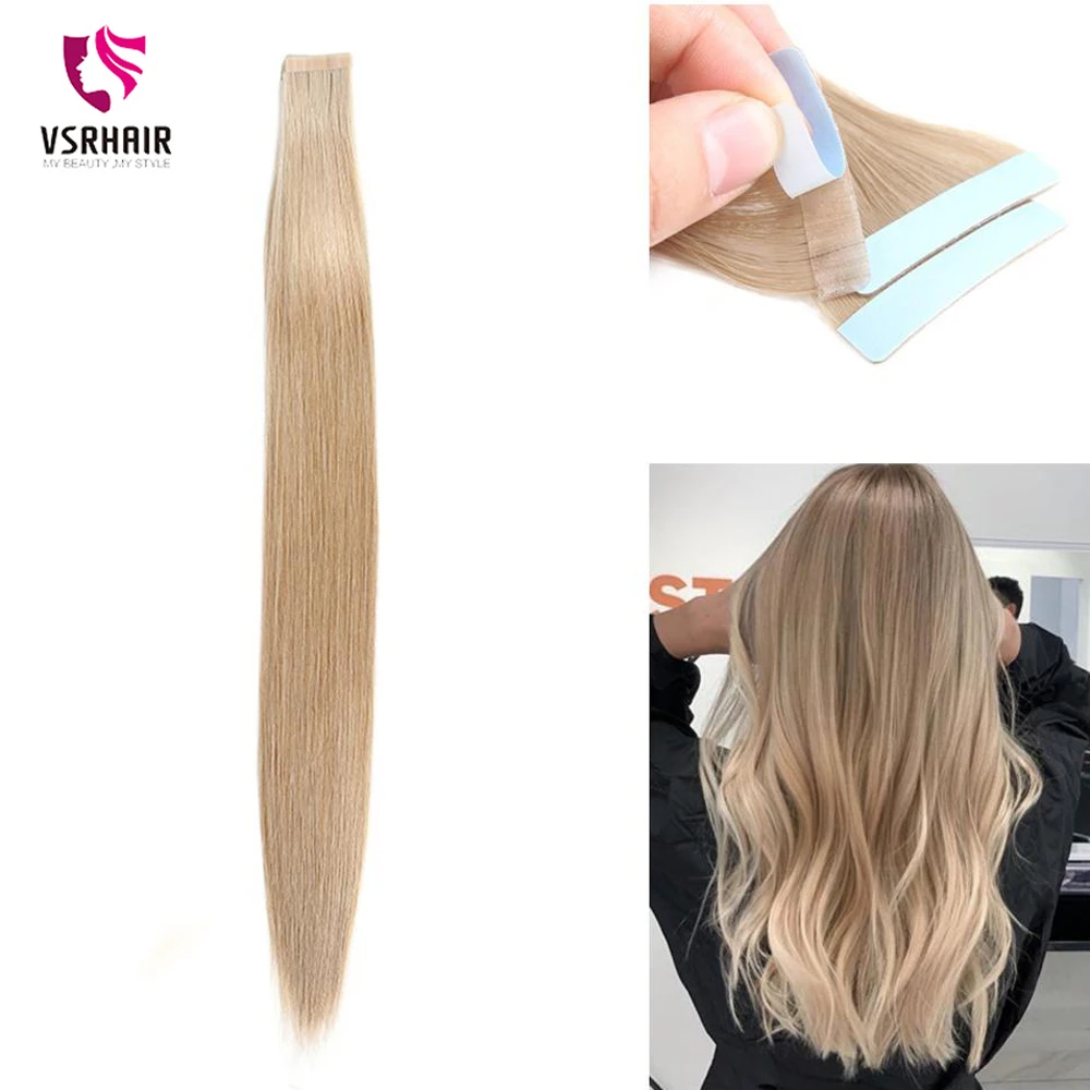 Vsr Tape Hair Ash Blonde European Machine Remy Human Hair Seamless Skin weft Double Drawn Thickness Tape Hair Extensions 20\