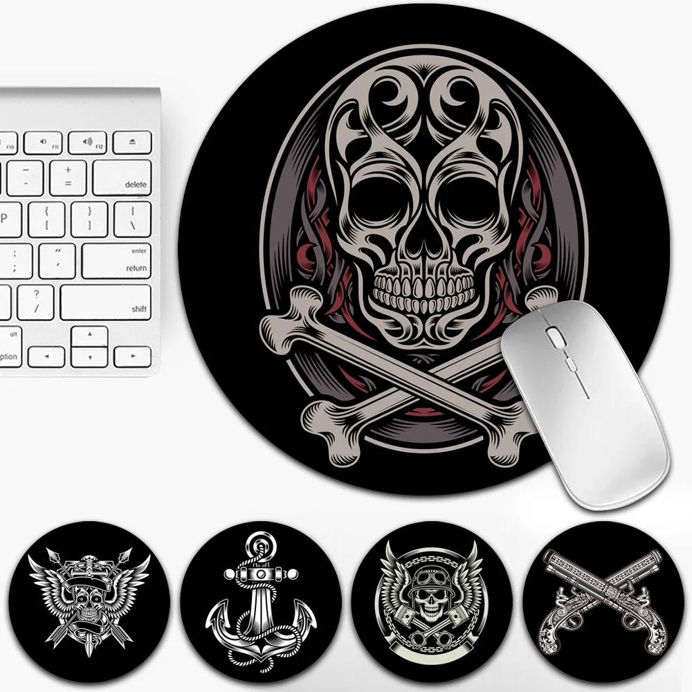 

Gaming Mouse Pads Stylish Simplicity Mat Desktop Skull Printed Pattern Pu Leather PC Mousepad Round Small Desk Gamer Mats