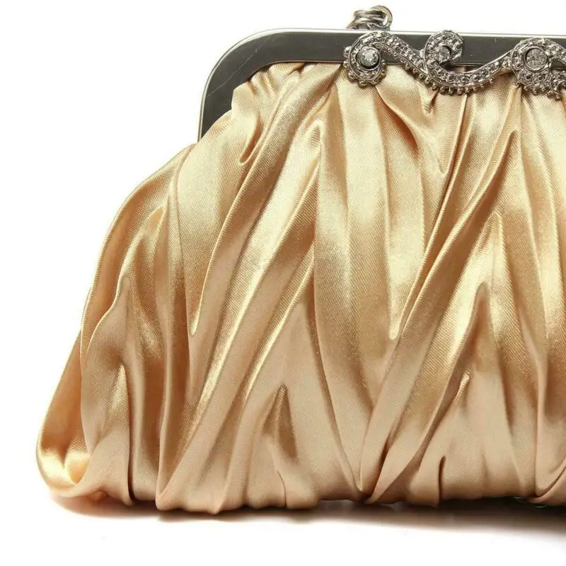 Women Crystal Evening Clutch Bag Ladies Wedding Party Handbag Prom Purse Chain Ruffle Shoulder bag