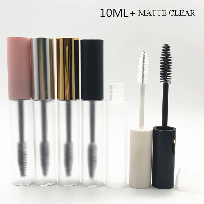 Tube vide pour mascara 10ml, 50 pièces, bouteille transparente pour cils, blanc givré, couvercle rose, emballage cosmétique, vente en gros