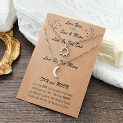 Couple Pendant Clavicle Necklace Stainless Steel Moon Sun Necklace Hollow Link Chain For Women Men Family Jewelry Lovers Gift