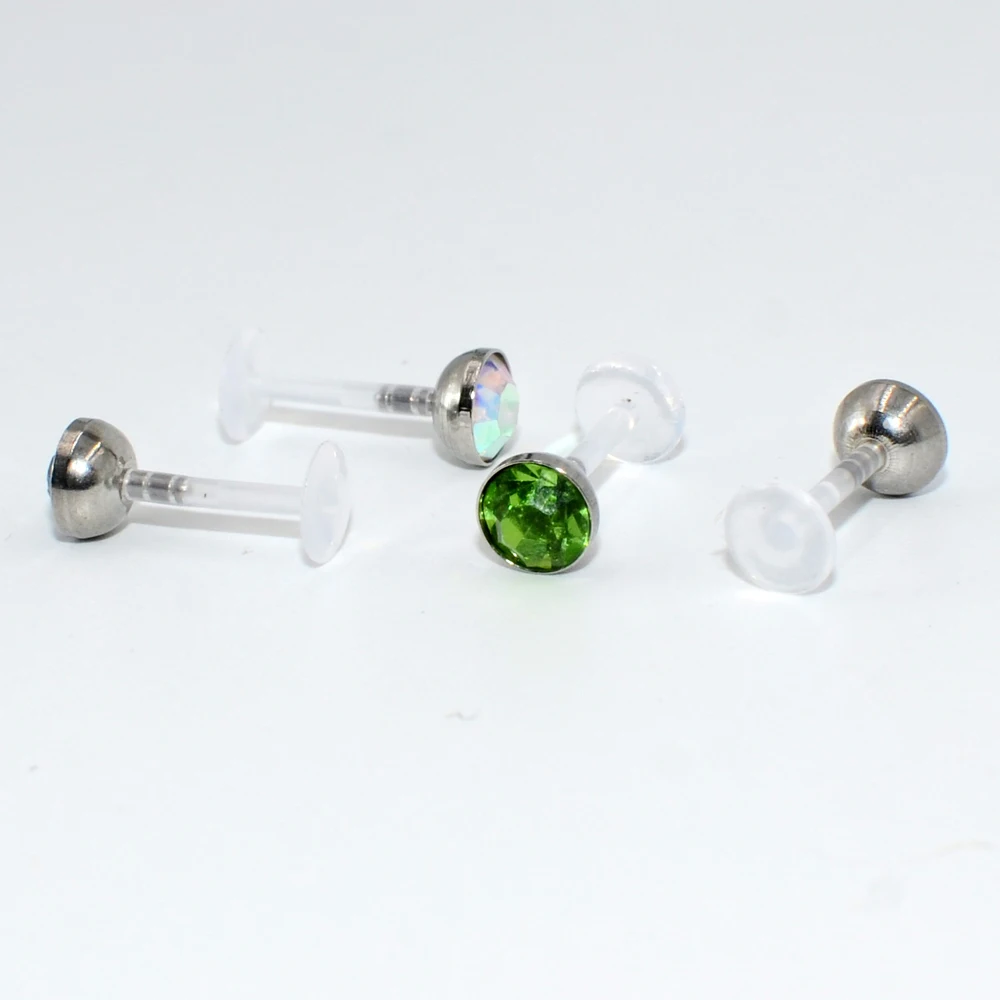 1pcs Bioflex Flexible PTFE Labret Stud CZ Gem Crystal Press Fit Ear Tragus Cartilage Helix Earrings New Body Piercing Jewelry