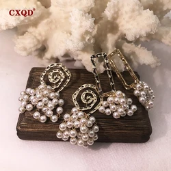 CXQD Korean Tassels Simple 4mm Imitation Pearl New Fashion Accessories White Pearl Earrings Minimalist Style Earrings 2020