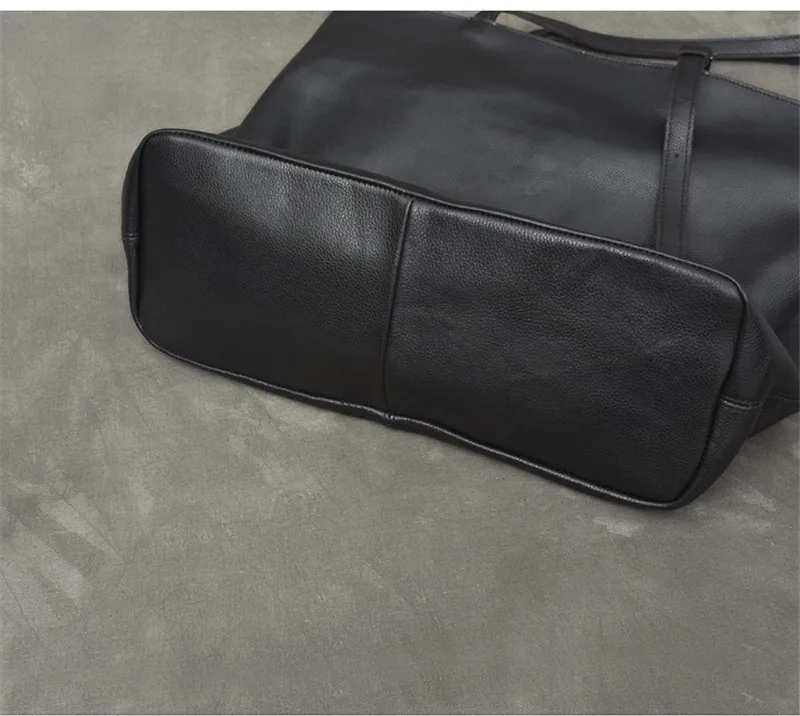 PNDME-Bolso de mano de cuero genuino de gran capacidad para hombre, bolsos de hombro de cuero de vaca negro suave, informal, simple, de alta