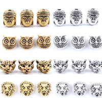 10pcs Antique Owl Lion Buddha Leopard Head Spacer Beads Charm DIY Bracelets Necklace Beads for Jewelry Making Accessories