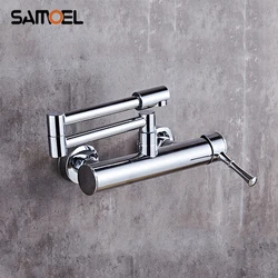 Samoel Brass Black Wall Mounted Dual Hole Foldable Kitchen Sink Mixer Tap Rotating Chrome Single Handle Faucets B3319
