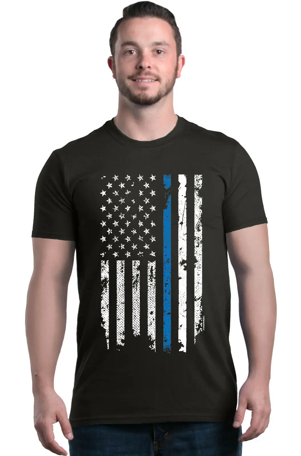 American Flag Blue Line USA Men T-shirt Law Enforcement Shirts