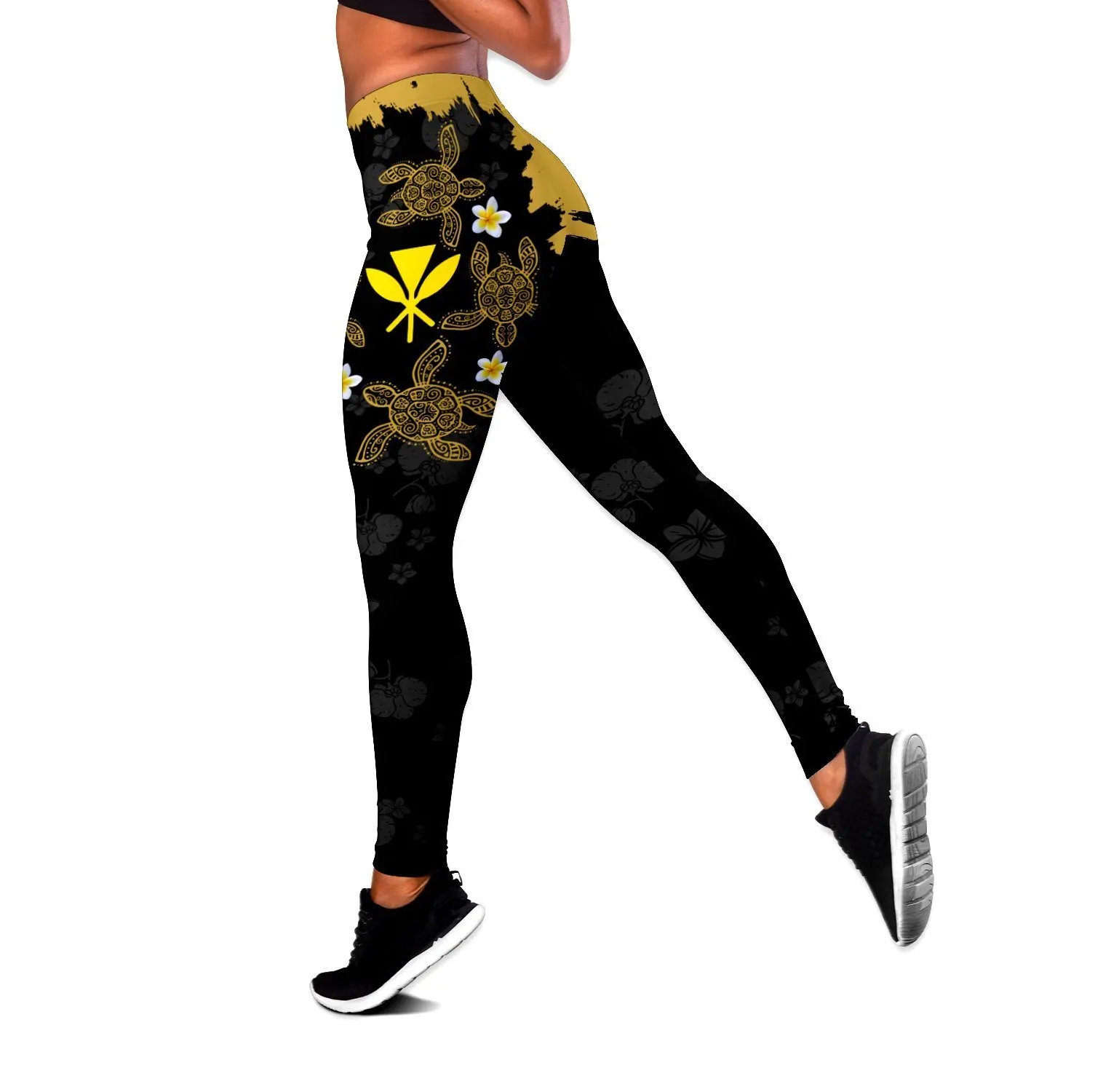 Polynesian hawaii turtle flores 3d todo impresso legging & tank topo sexy elástico feminino leggings magros ddk36