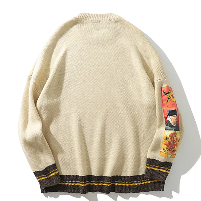 Crewneck Sweater Men Fashion Gengar Brand Van Gogh Human cargo Clothing Harajuku Hip Hop Vintage Knitted Sweater Y2K Pullovers