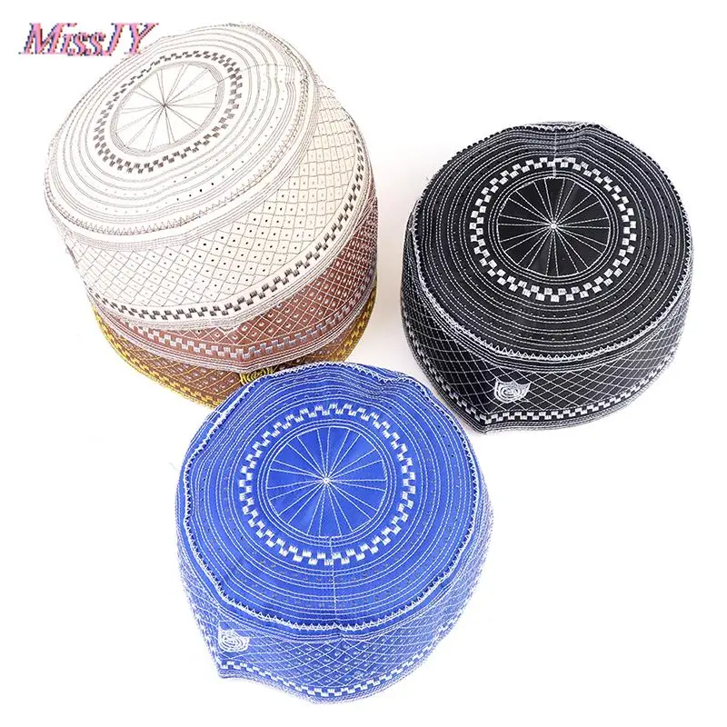 2021 Muslim Hats Cotton Embroidery Arab Men Prayer Hat Musliman Turban Man Hijab Bonnet Saudi Arabian Islam Jewish India Caps