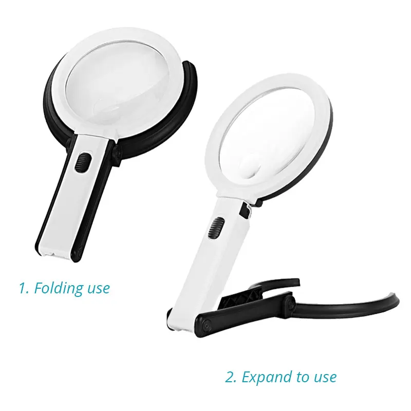 2X 8X Illuminated Desktop Folding Handheld Magnifier Dual-purpose Magnifying Glass Table Lamp With LED Lights Reading Magnifier