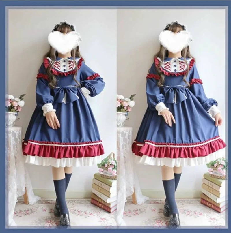 Księżniczka spotkanie przy herbacie słodka sukienka lolita koronka w stylu vintage bowknot śliczny nadruk sukienka w stylu wiktoriańskim kawaii dziewczyna gothic lolita op loli cos