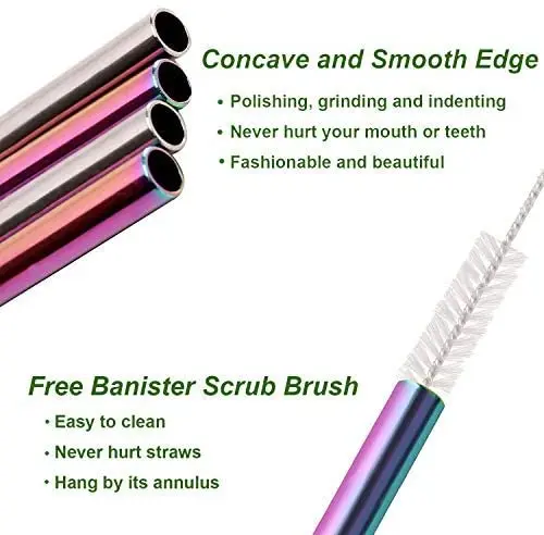 10 Colors Reusable Drinking Straw Eco-Friendly 18/10 Stainless Steel Straws Set Metal Colorful Straws Bar Party Accessory