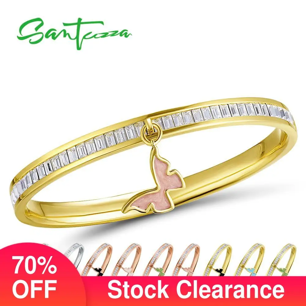 

SANTUZZA Bangle For Woman Multi-Color Butterfly Bracelet Bangle Sparkling Crystal Elegant Trendy Fashion Jewelry HANDMADE Enamel