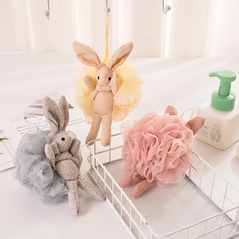 1PC Cartoon Bunny Bath Sponge Mesh Bath Ball Easter Decoration Body Exfoliating Sponge For Bath And Sauna Bathroom Accessories