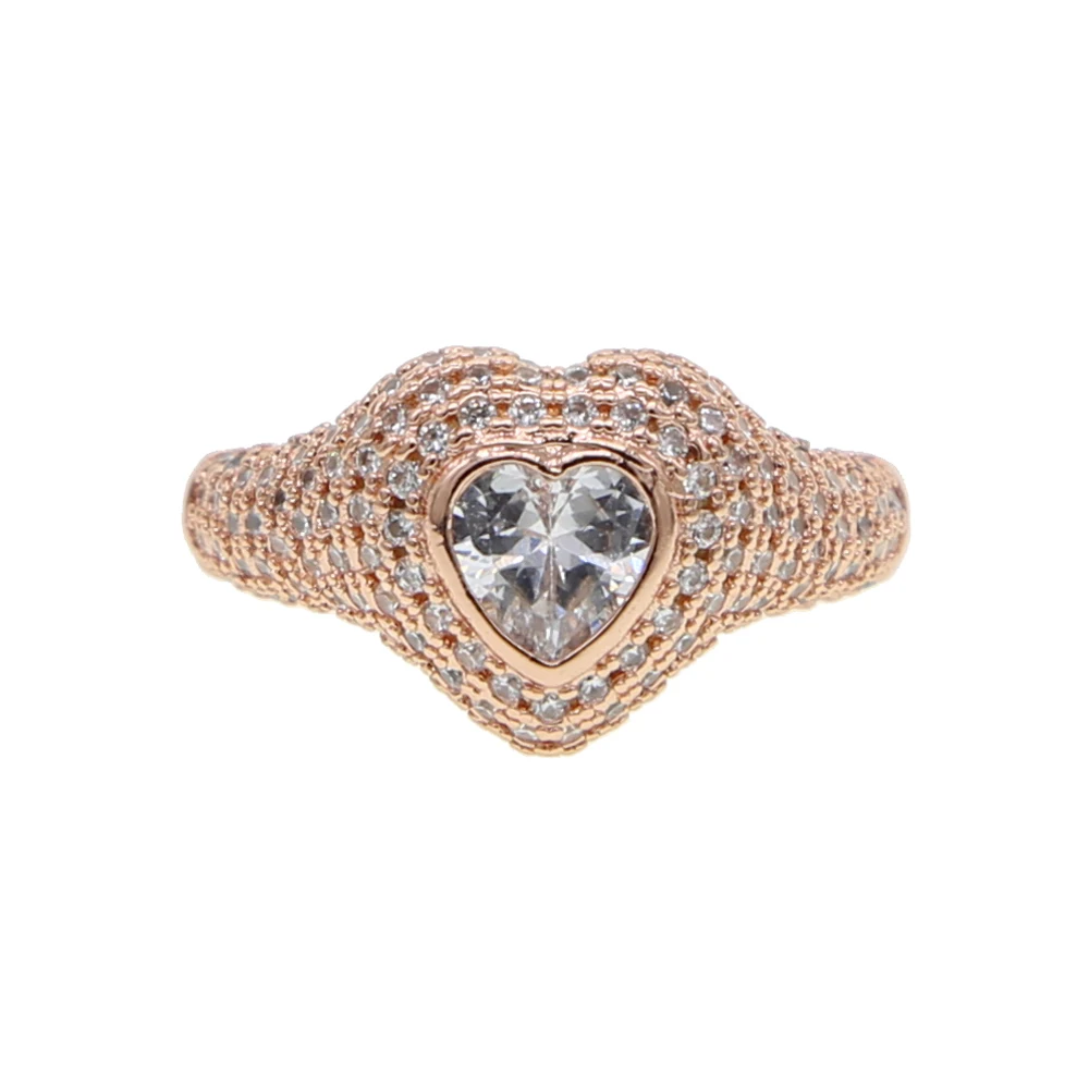 fashion engagement wedding ring Rose gold color micro pave white cz sparking bling Heart shape heart cz bridal gift jewelry