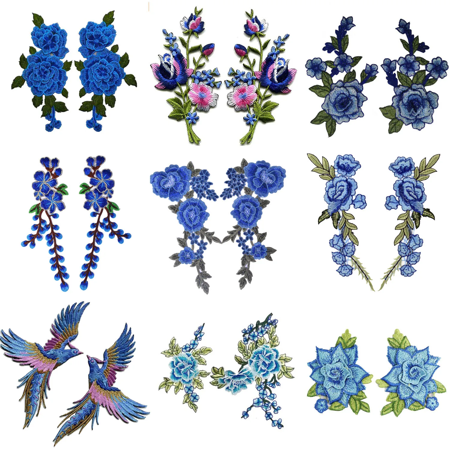 Blue Flower Lace Applique, 3D Lace Applique Embroidered Flower Patch Sew on Clothes Organza Flower Sticker