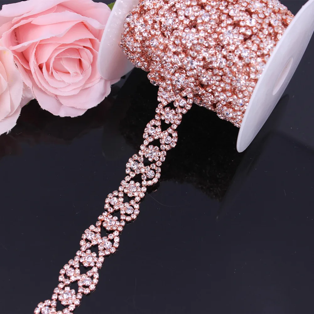 Embellecedor de diamantes de imitación para coser en prendas de vestir, cinturón de vestido de novia de cristal plateado, adorno de cadena nupcial