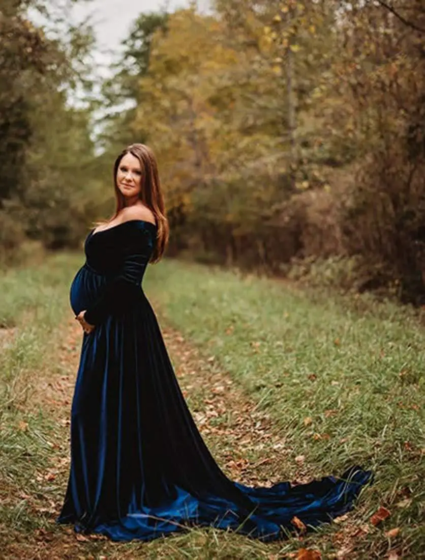 Long Maternity Shoot Dress Pleuche Elegence Pregnancy Dresses Photography Maxi Maternity Gown Photo Prop For Pregnant Women