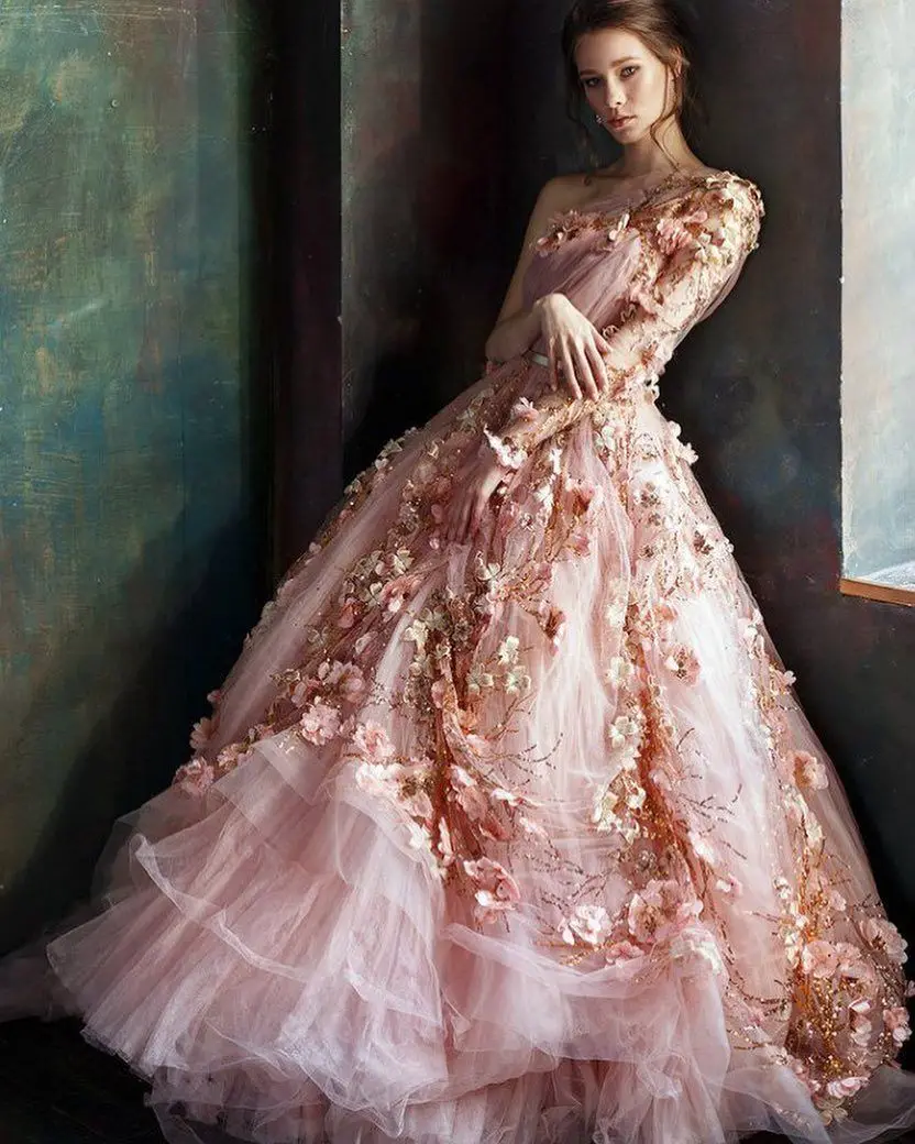 Robe de Soirée Rose à Fleurs 3D de Luxe, Tenue de Bal de Standing Perlée, Style Arabe et Musulman, Vêtement de Célébrité