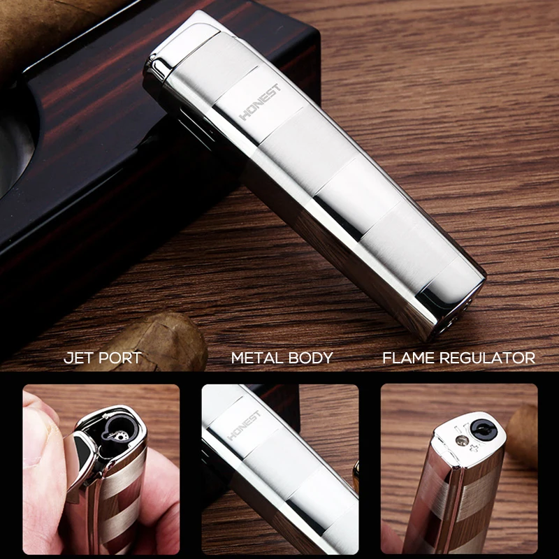 HONEST Strip Jet Torch Lighter Compact Inflatable Stright Flame Metal Lighter Classic Fashion Gift for Friend