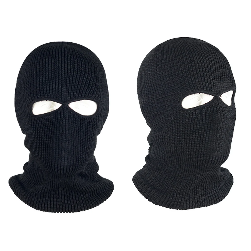 

Hot Selling Full Face Mask Knit Cap 2 Holes Ski Mask Hat Shield Bean Hat Winter Warm Hat Skiing Bibs