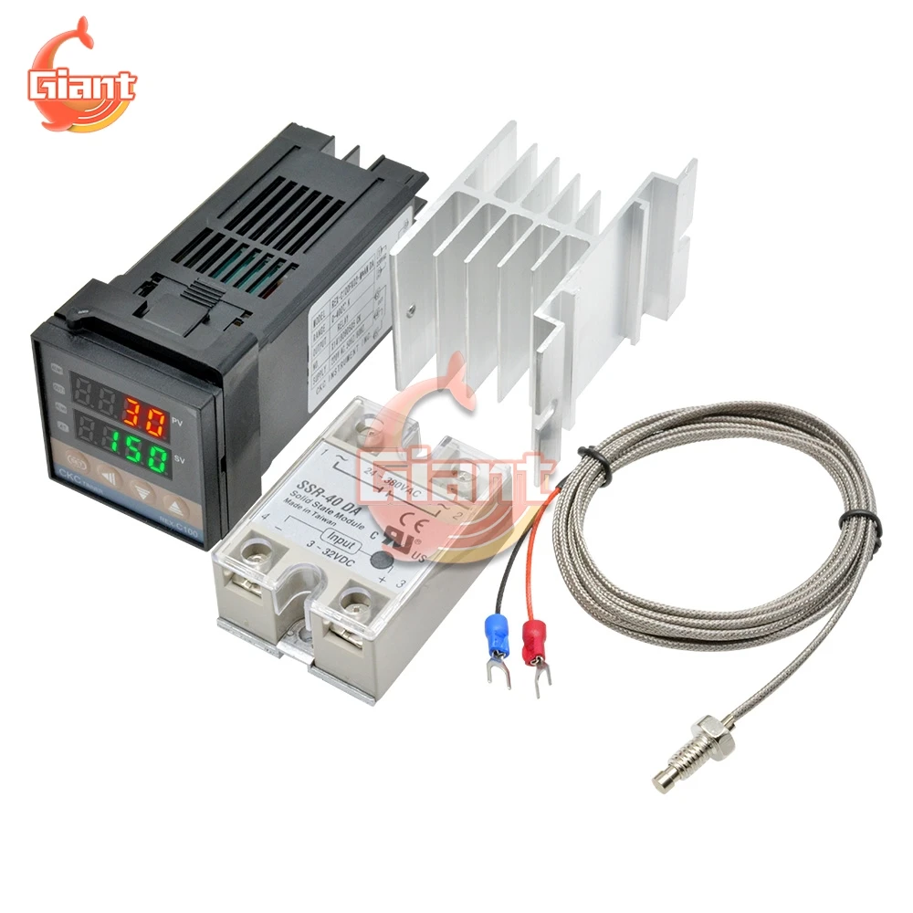 REX-C100 Digital PID Temperature Controller Thermostat SSR Output 40A SSR Relay K Thermocouple Probe Sensor SSR 40DA Solid Relay